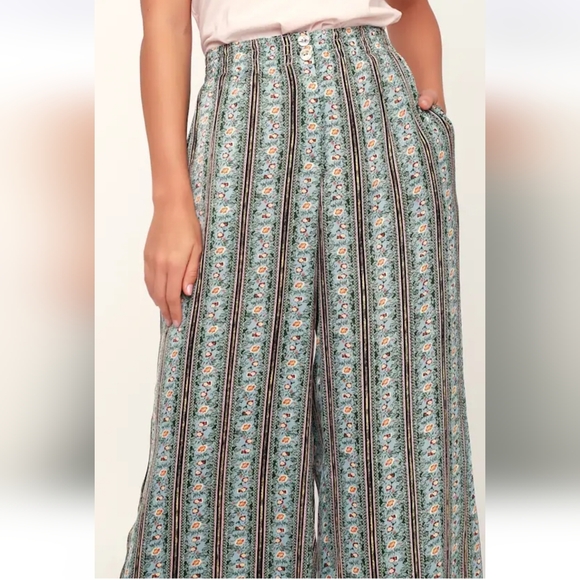 Free People Take Your Tie Off Printed Wide-Leg Pants Size Large - Picture 3 of 4